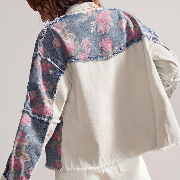 Multicolor Boho Women's Woven Patchwork Long Sleeve Loose Regular Jacket - Picture 2 of 7